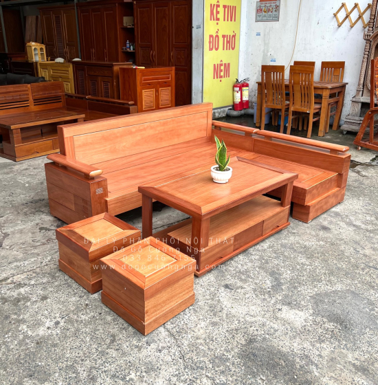Sofa Gỗ Đinh Hương Góc L Hiện Đại 2m1x1m6 