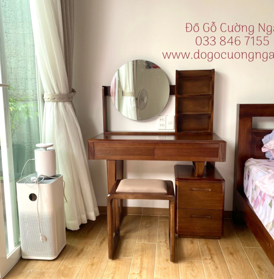 Bàn Phấn Trang Điểm Gỗ Hương Xám 1m Màu Óc Chó TĐ 18.14