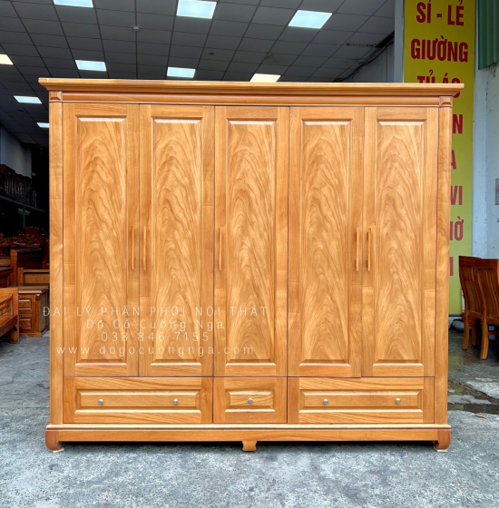 Tủ Quần Áo Gỗ Gõ Đỏ 5 Cánh Cao Cấp Đẹp Giá Rẻ 