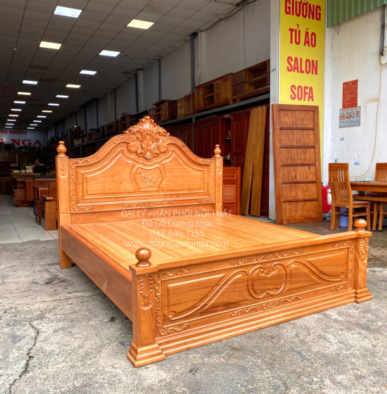Giường Gỗ Gõ Đỏ Cao Cấp Mẫu Nữ Hoàng Phản Liền
