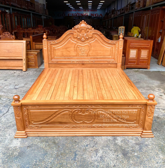 Giường Gỗ Gõ Đỏ Cao Cấp Mẫu Nữ Hoàng Phản Liền