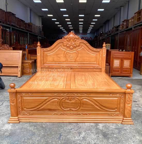 Giường Gỗ Gõ Đỏ Cao Cấp Mẫu Nữ Hoàng Phản Liền
