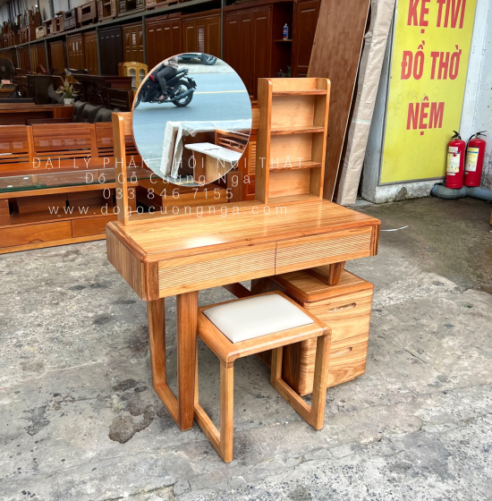 Bàn Phấn Trang Điểm Gỗ Hương Xám Hiện Đại 1m Màu Tự Nhiên