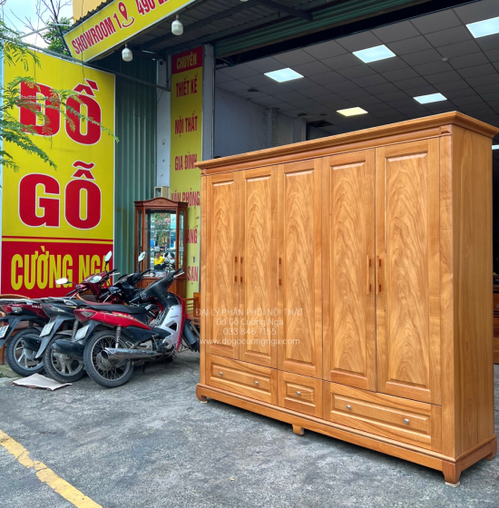 Tủ Quần Áo Gỗ Gõ Đỏ 5 Cánh Cao Cấp Đẹp Giá Rẻ 