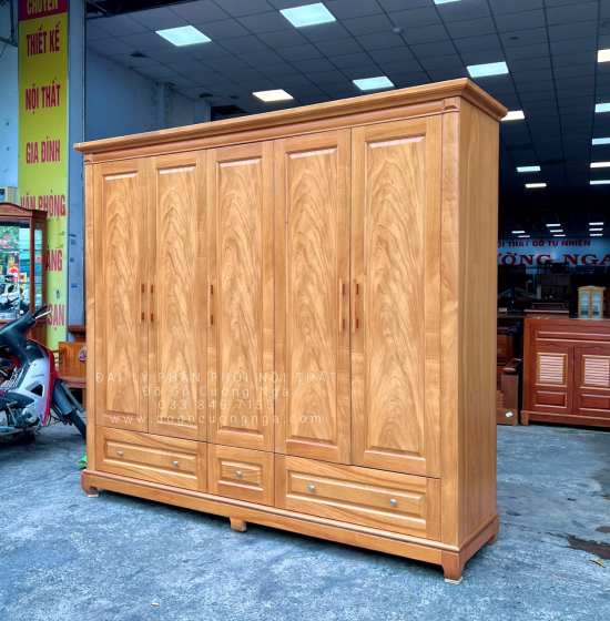 Tủ Quần Áo Gỗ Gõ Đỏ 5 Cánh Cao Cấp Đẹp Giá Rẻ 