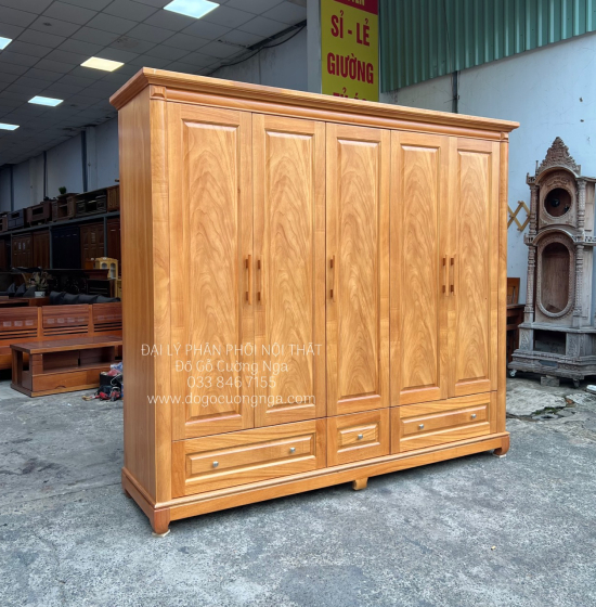 Tủ Quần Áo Gỗ Gõ Đỏ 5 Cánh Cao Cấp Đẹp Giá Rẻ 