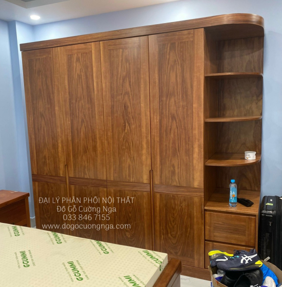 Tủ Quần Áo Gỗ Cẩm Vân Hiện Đại 4 Cánh Góc CV 29.14