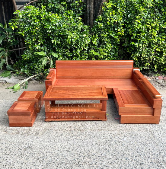 Bàn Ghế Sofa Gỗ Đinh Hương Góc L 2m1x1m6 - Tựa Cong 