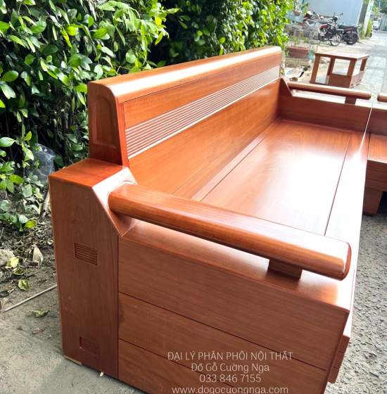 Bàn Ghế Sofa Gỗ Đinh Hương Góc L 2m1x1m6 - Tựa Cong 