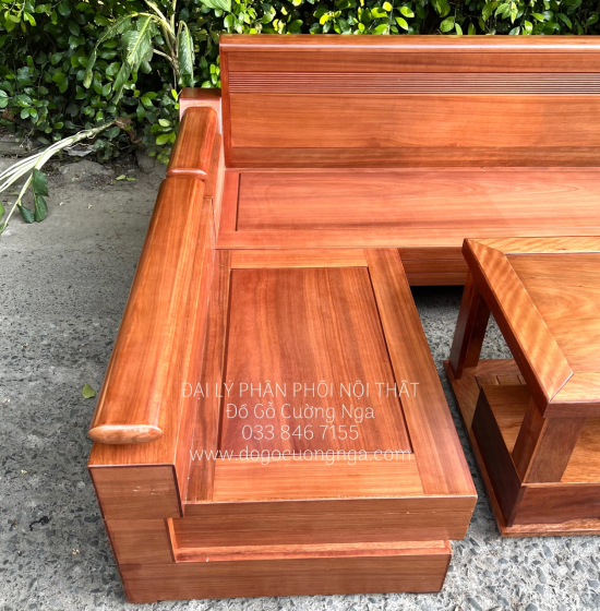 Bàn Ghế Sofa Gỗ Đinh Hương Góc L 2m1x1m6 - Tựa Cong 