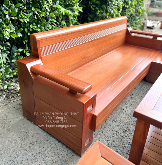 Bàn Ghế Sofa Gỗ Đinh Hương Góc L 2m1x1m6 - Tựa Cong 
