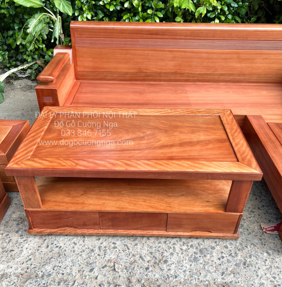 Bàn Ghế Sofa Gỗ Đinh Hương Góc L 2m1x1m6 - Tựa Cong 