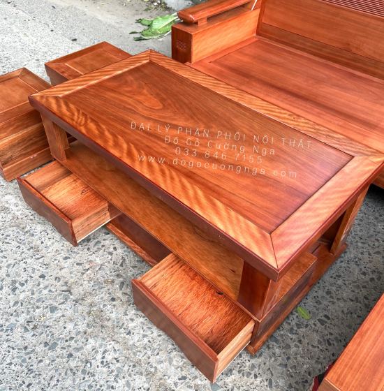 Bàn Ghế Sofa Gỗ Đinh Hương Góc L 2m1x1m6 - Tựa Cong 