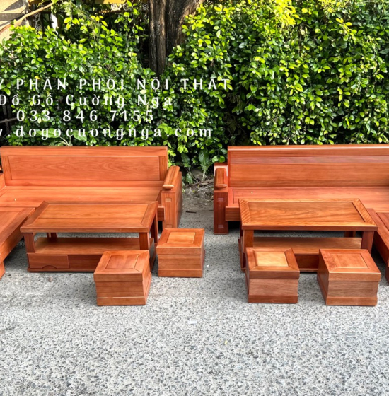 Bàn Ghế Sofa Gỗ Đinh Hương Góc L 2m1x1m6 - Tựa Cong 