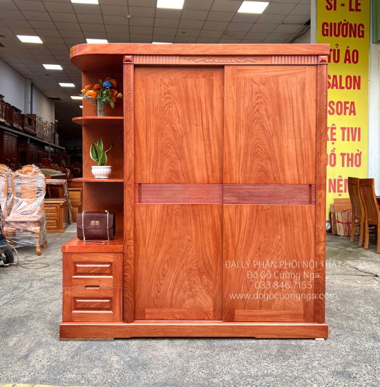 Tủ Quần Áo Gỗ Hương Đá Cánh Lùa Góc Hiện Đại Bền Đẹp