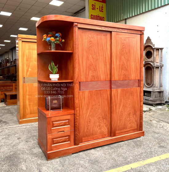 Tủ Quần Áo Gỗ Hương Đá Cánh Lùa Góc Hiện Đại Bền Đẹp