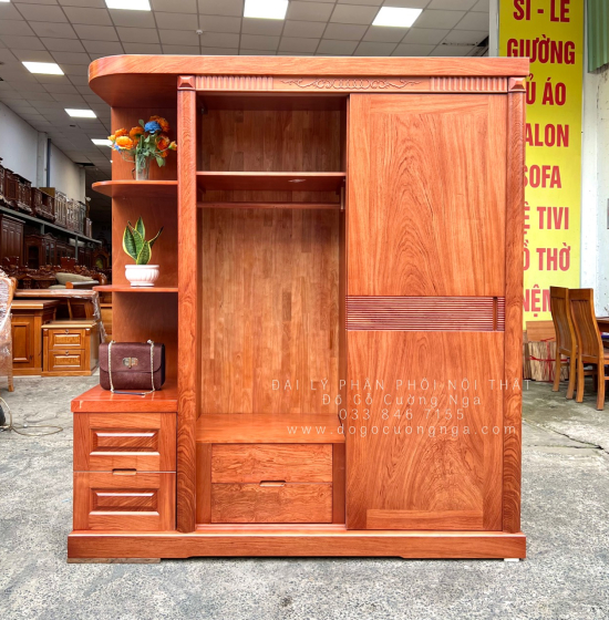 Tủ Quần Áo Gỗ Hương Đá Cánh Lùa Góc Hiện Đại Bền Đẹp