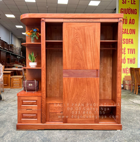 Tủ Quần Áo Gỗ Hương Đá Cánh Lùa Góc Hiện Đại Bền Đẹp