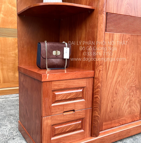 Tủ Quần Áo Gỗ Hương Đá Cánh Lùa Góc Hiện Đại Bền Đẹp