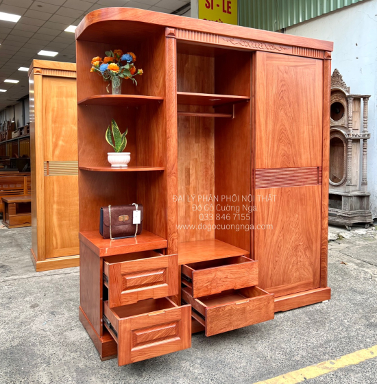 Tủ Quần Áo Gỗ Hương Đá Cánh Lùa Góc Hiện Đại Bền Đẹp