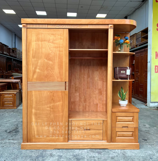 Tủ Quần Áo Gỗ Gõ Đỏ Cửa Lùa 1m9 Hiện Đại 
