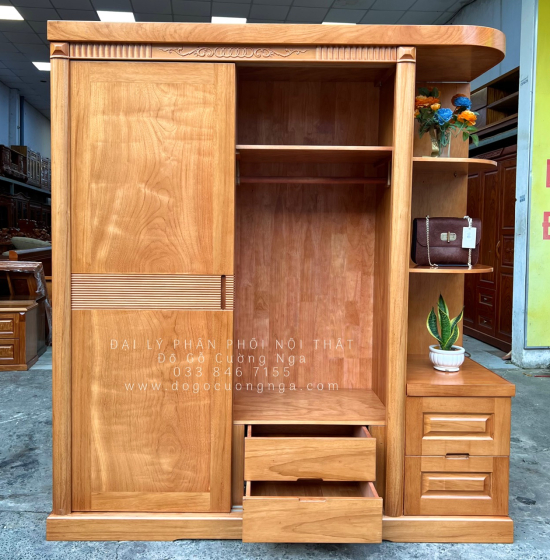 Tủ Quần Áo Gỗ Gõ Đỏ Cửa Lùa 1m9 Hiện Đại 