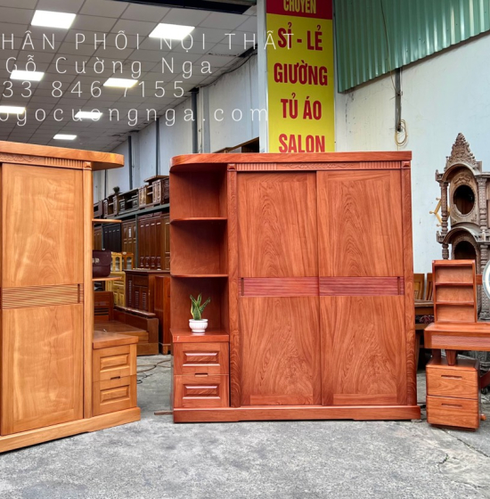 Tủ Quần Áo Gỗ Hương Đá Cánh Lùa Góc Hiện Đại Bền Đẹp