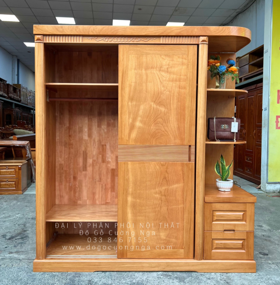 Tủ Quần Áo Gỗ Gõ Đỏ Cửa Lùa 1m9 Hiện Đại 