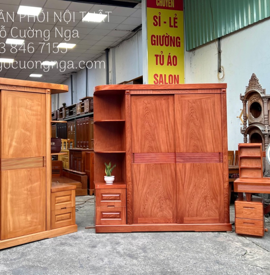 Tủ Quần Áo Gỗ Gõ Đỏ Cửa Lùa 1m9 Hiện Đại 