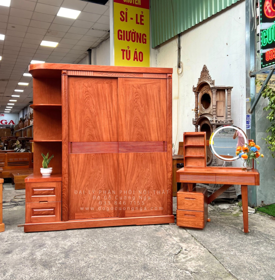 Tủ Quần Áo Gỗ Hương Đá Cánh Lùa Góc Hiện Đại Bền Đẹp