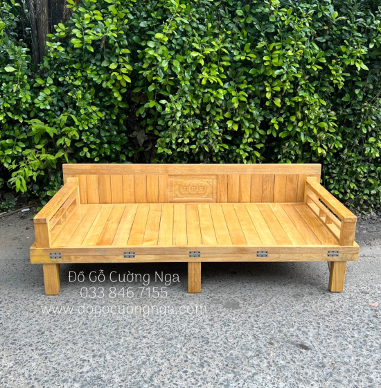 Ghế Giường Gấp Đa Năng Gỗ Sồi 1m4x1m9 Màu Tự Nhiên Giá Rẻ 