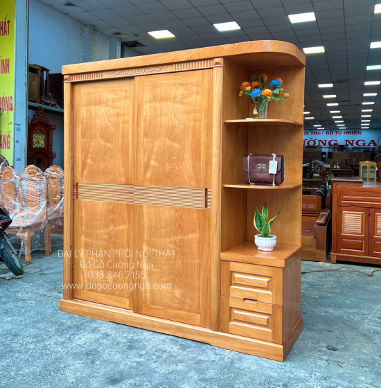 Tủ Quần Áo Gỗ Gõ Đỏ Cửa Lùa 1m9 Hiện Đại 