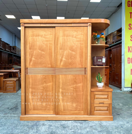 Tủ Quần Áo Gỗ Gõ Đỏ Cửa Lùa 1m9 Hiện Đại 