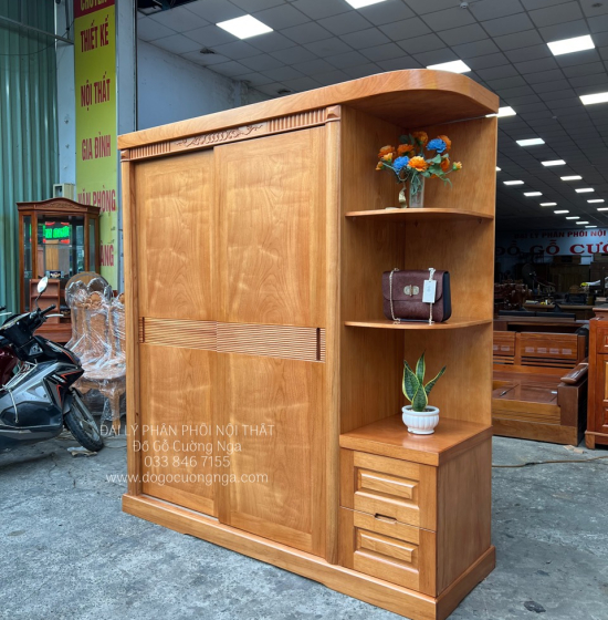 Tủ Quần Áo Gỗ Gõ Đỏ Cửa Lùa 1m9 Hiện Đại 