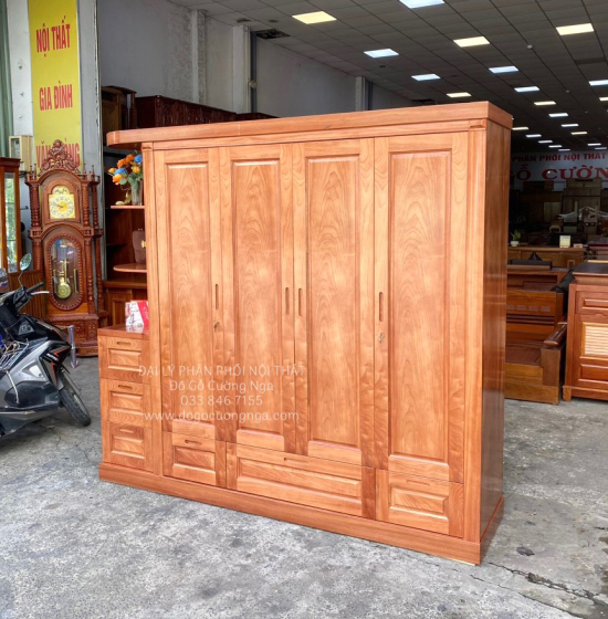 Tủ Quần Áo Gỗ Xoan Đào 4 Cánh Góc Hiện Đại Giá Rẻ 