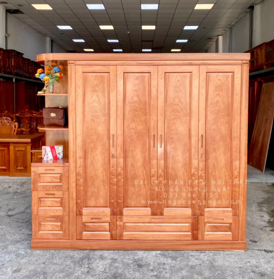 Tủ Quần Áo Gỗ Xoan Đào 4 Cánh Góc Hiện Đại Giá Rẻ 