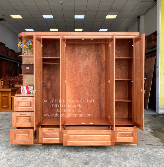 Tủ Quần Áo Gỗ Xoan Đào 4 Cánh Góc Hiện Đại Giá Rẻ 