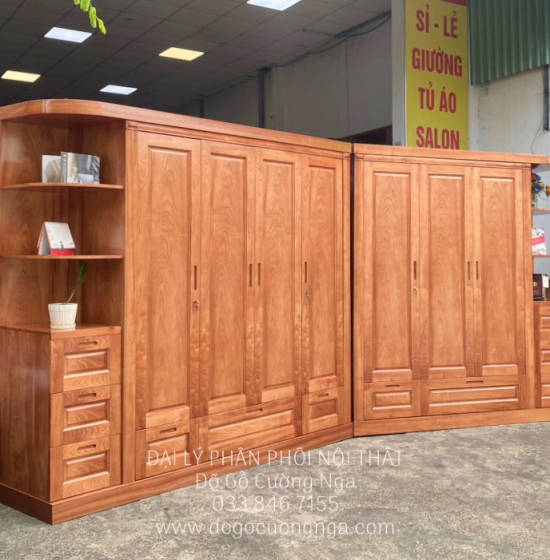 Tủ Quần Áo Gỗ Xoan Đào 4 Cánh Góc Hiện Đại Giá Rẻ 