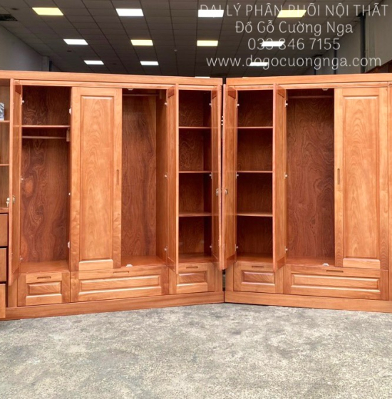 Tủ Quần Áo Gỗ Xoan Đào 4 Cánh Góc Hiện Đại Giá Rẻ 