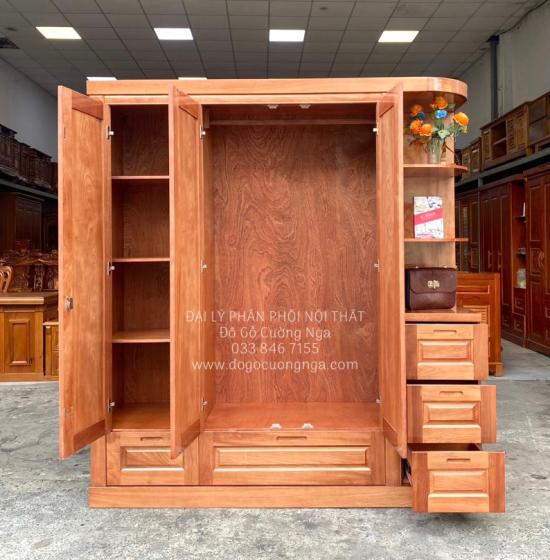 Tủ Quần Áo Gỗ Xoan Đào 3 Cánh Góc Trang Trí Đẹp Giá Rẻ 