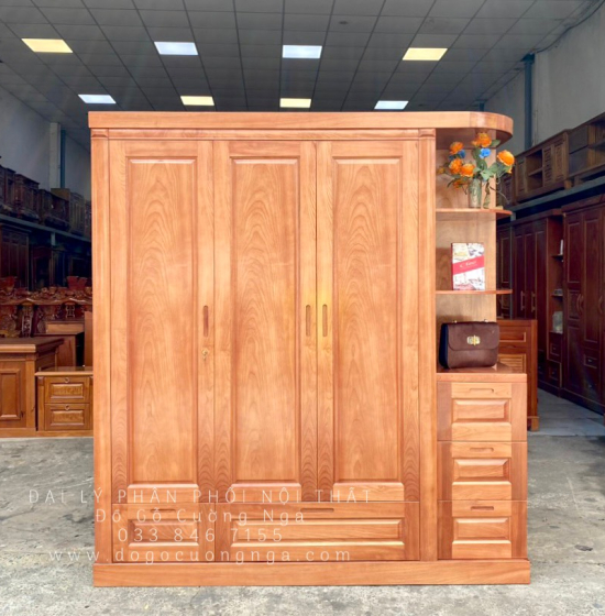 Tủ Quần Áo Gỗ Xoan Đào 3 Cánh Góc Trang Trí Đẹp Giá Rẻ 