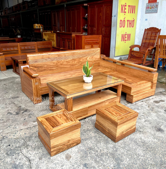 Sofa Gỗ Hương Xám Cao Cấp Góc L 2m1x1m6 Bền Đẹp