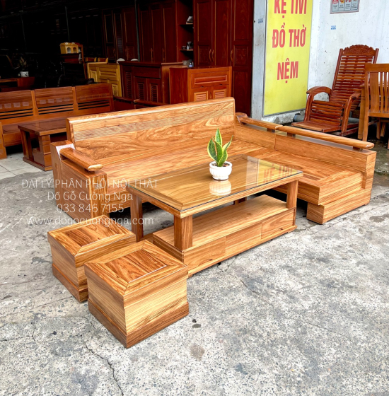 Sofa Gỗ Hương Xám Cao Cấp Góc L 2m1x1m6 Bền Đẹp