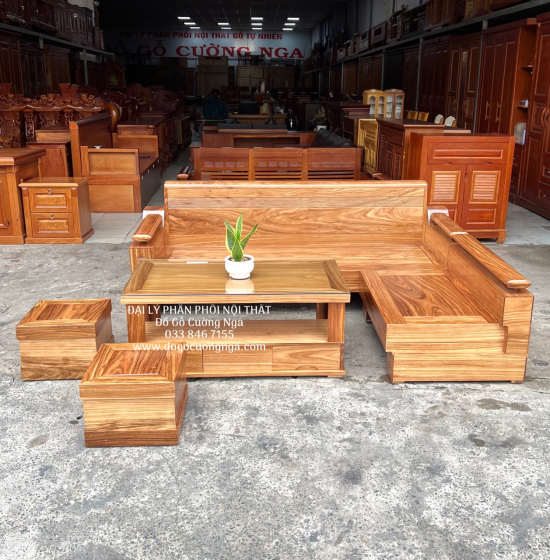 Sofa Gỗ Hương Xám Cao Cấp Góc L 2m1x1m6 Bền Đẹp