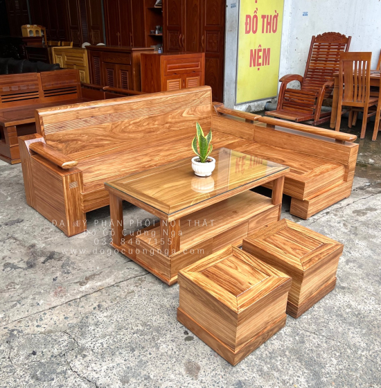 Sofa Gỗ Hương Xám Cao Cấp Góc L 2m1x1m6 Bền Đẹp