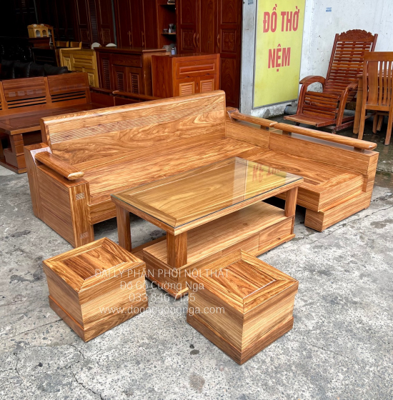 Sofa Gỗ Hương Xám Cao Cấp Góc L 2m1x1m6 Bền Đẹp