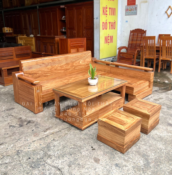 Sofa Gỗ Hương Xám Cao Cấp Góc L 2m1x1m6 Bền Đẹp