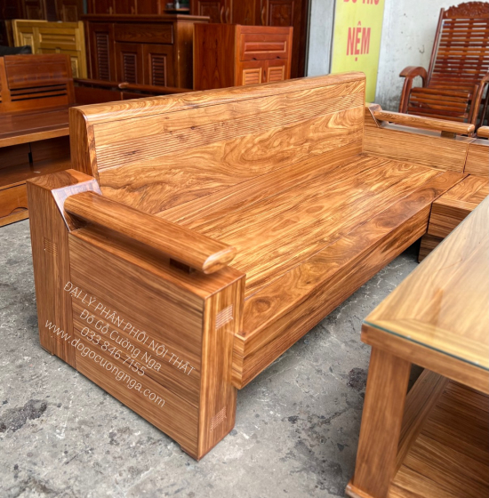Sofa Gỗ Hương Xám Cao Cấp Góc L 2m1x1m6 Bền Đẹp