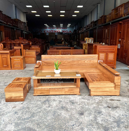 Sofa Gỗ Hương Xám Cao Cấp Góc L 2m1x1m6 Bền Đẹp