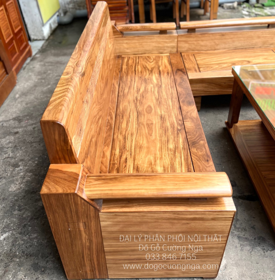 Sofa Gỗ Hương Xám Cao Cấp Góc L 2m1x1m6 Bền Đẹp